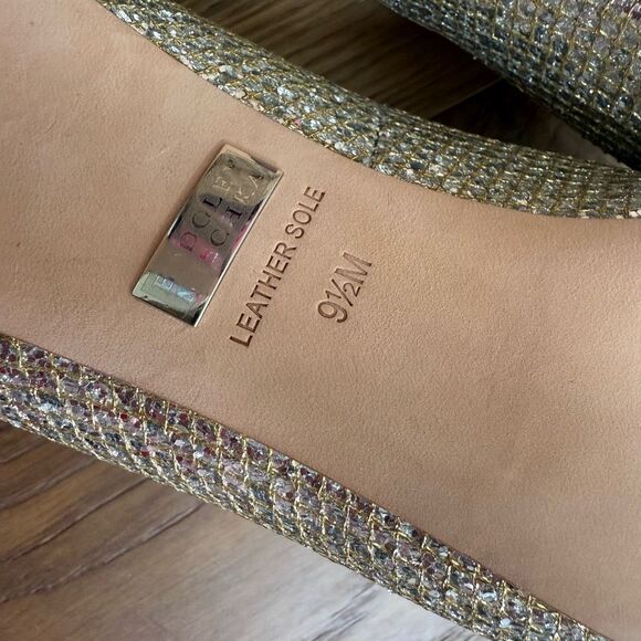 Badgley Mischka Humbie II Glitter Peep Toe Heel Gold Silver 9.5 - Picture 9 of 11